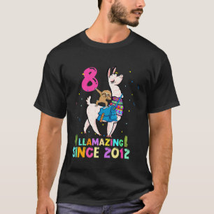 Sloth Riding Llama Awesome 8 Years Old 8th Birthda T-Shirt