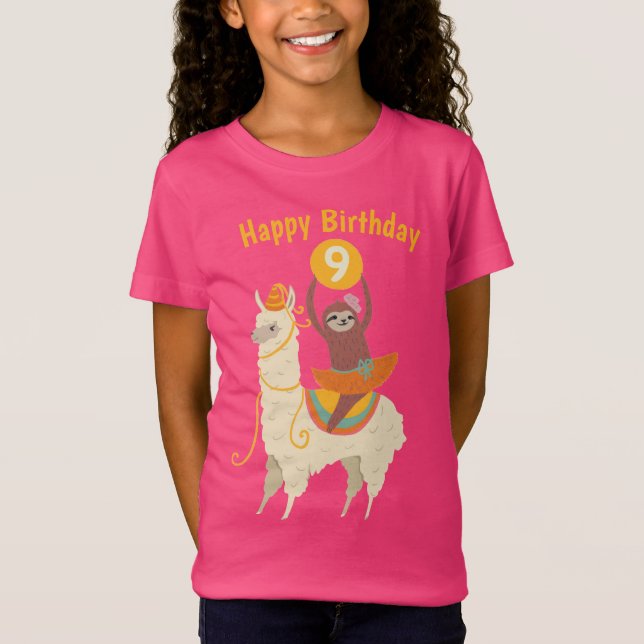Sloth Riding Llama Birthday Custom T-Shirt (Front)