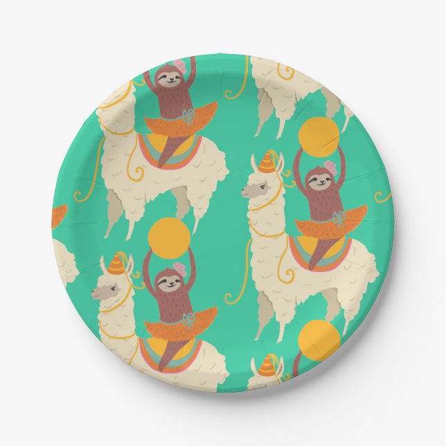 Sloth Riding Llama Birthday Paper Plate (Front)