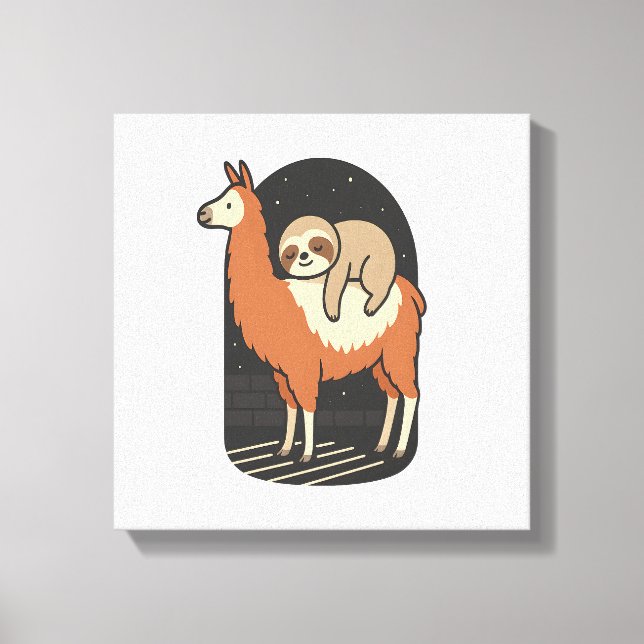 Sloth Riding Llama Canvas Print (Front)