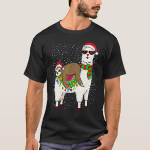 Sloth Riding Llama Christmas Scarf Santa Hat T-Shirt