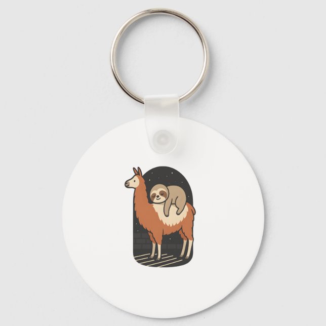 Sloth Riding Llama Key Ring (Front)