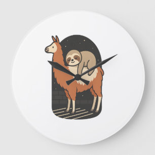 Sloth Riding Llama Large Clock