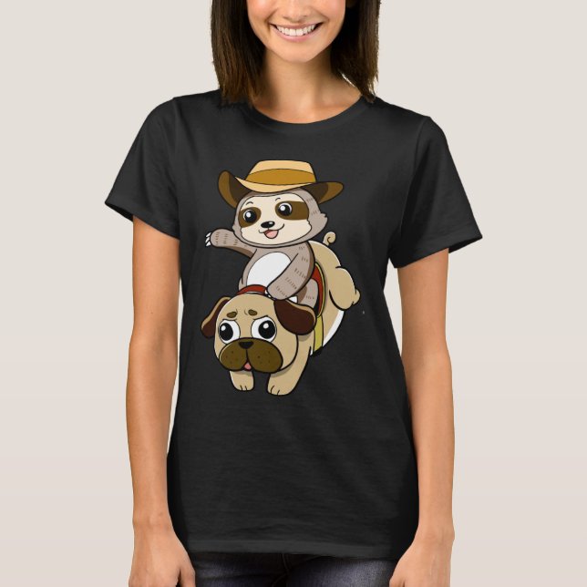 Sloth Riding Pug Dog  Kids T-Shirt (Front)
