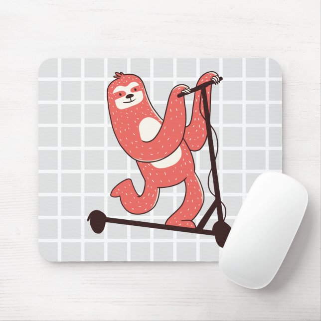 Sloth Riding Scooter Grid Mouse Pad (With Mouse)