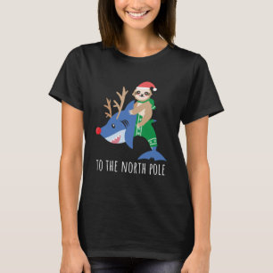 Sloth Riding Shark Reindeer Cool Boy Christmas T-Shirt