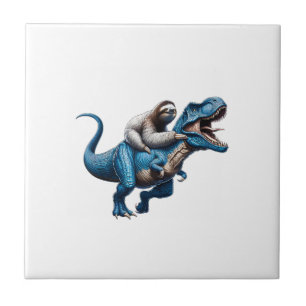 Sloth Riding T-Rex Dinosaur Lover T-Shirt Tile