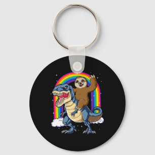 Sloth Riding T-rex Dinosaur Rainbow Funny Animals  Key Ring