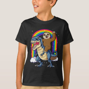 Sloth Riding T-rex Dinosaur Rainbow Funny Animals  T-Shirt