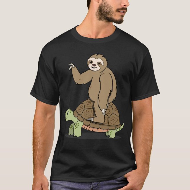 Sloth Riding Turtle Lazy and Slow T-Shirt (Front)