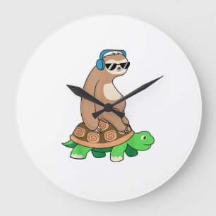 Sloth Riding Turtle - Lazy Sloth T Shirt Gift T-Sh Large Clock
