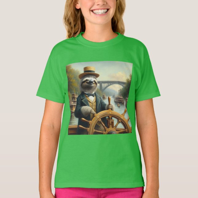 Sloth Riverboat Captain T-Shirt (Front)