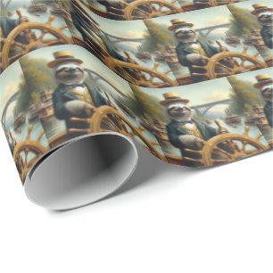 Sloth Riverboat Captain Wrapping Paper