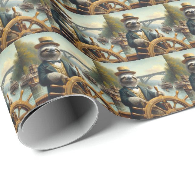 Sloth Riverboat Captain Wrapping Paper (Roll Corner)