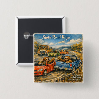 Sloth Road Rage – Rockwell‑Inspired Watercolor Car 15 Cm Square Badge