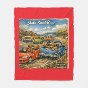 Sloth Road Rage – Rockwell‑Inspired Watercolor Car Fleece Blanket