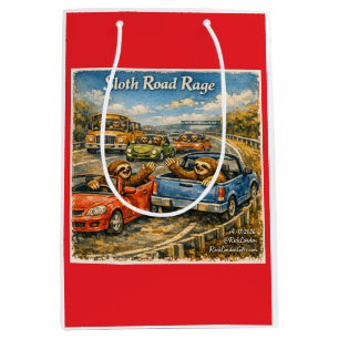 Sloth Road Rage – Rockwell‑Inspired Watercolor Car Medium Gift Bag