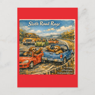 Sloth Road Rage – Rockwell‑Inspired Watercolor Car Postcard