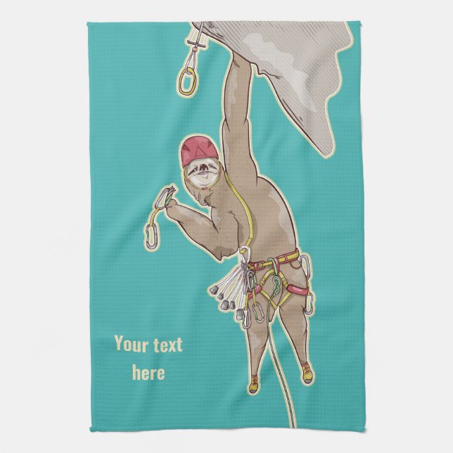 Sloth Rock Climber Trad gear Tea Towel (Vertical)
