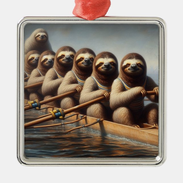 Sloth Rowing Team Metal Tree Decoration (Front)