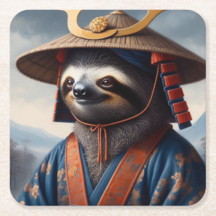 Sloth Samurai Square Paper Coaster