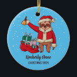 Sloth Santa Christmas Animal Snowy Winter Holiday Ceramic Tree Decoration<br><div class="desc">Cute cartoon animal ornament for kids and children. Perfect for first Christmas celebration with family. You can customise the text for any occasion.</div>