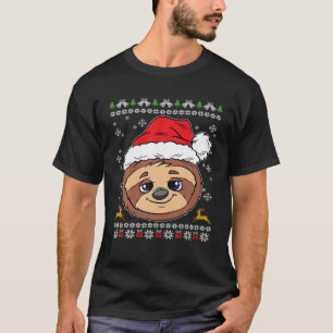 Sloth Santa Hat Ugly Christmas Pajama Cute Animal  T-Shirt