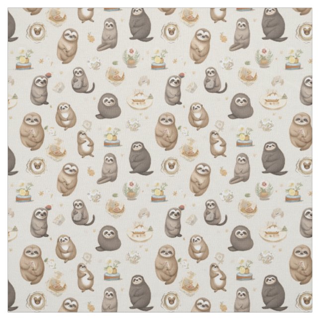 Sloth Serenity: Whimsy Sloth Fabric (Swatch)