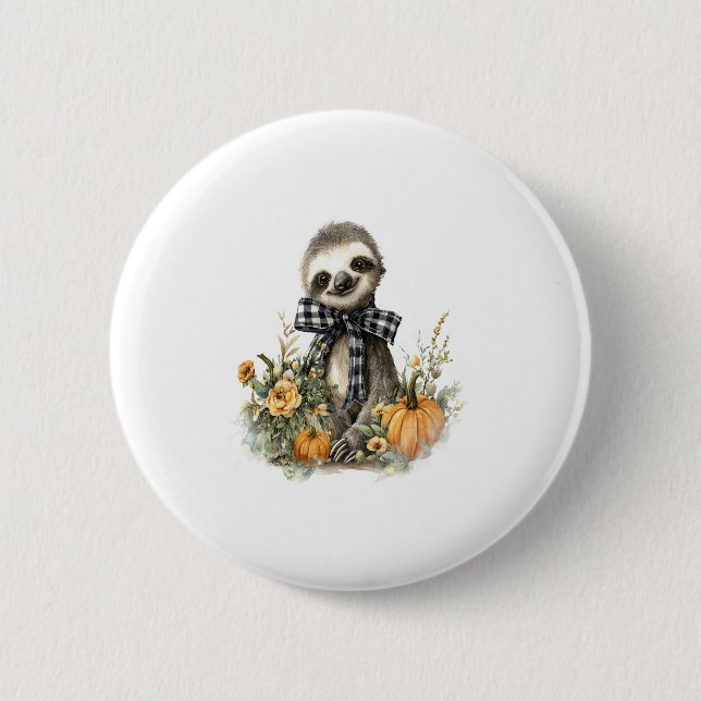 Sloth Shirt Animals Autumn Pumpkin 6 Cm Round Badge (Front)