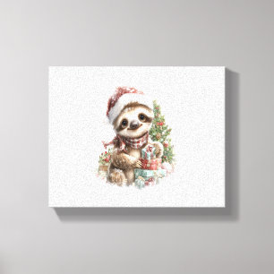 Sloth Shirt Christmas Santa Hat Canvas Print