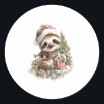 Sloth Shirt Christmas Santa Hat Classic Round Sticker<br><div class="desc">Sloth Shirt Christmas Santa Hat</div>