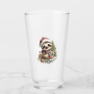 Sloth Shirt Christmas Santa Hat Glass