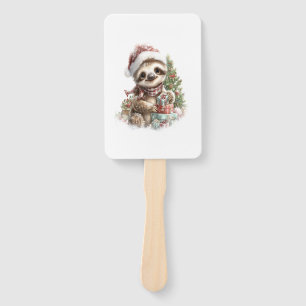 Sloth Shirt Christmas Santa Hat Hand Fan