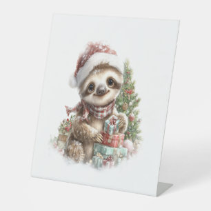 Sloth Shirt Christmas Santa Hat Pedestal Sign