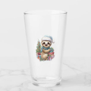 Sloth Shirt Safari Christmas Santa Glass