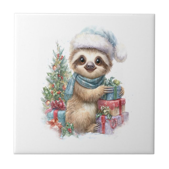 Sloth Shirt Safari Christmas Santa Tile (Front)