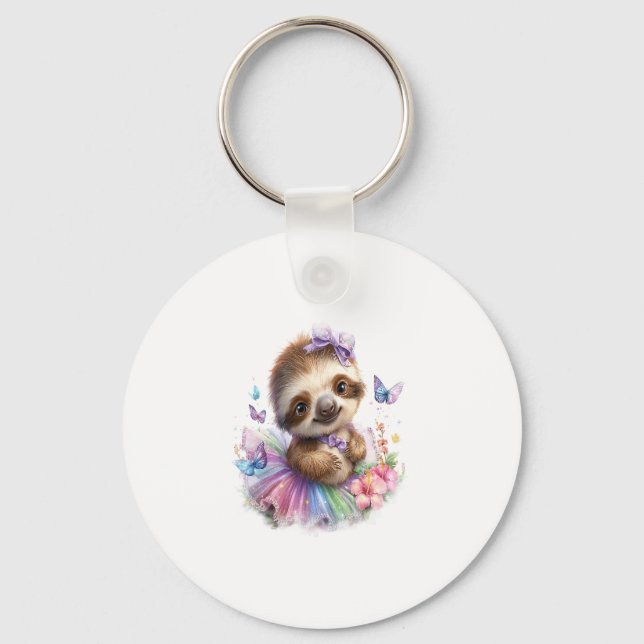 Sloth Shirt Safari Rainbow Summer Key Ring (Front)