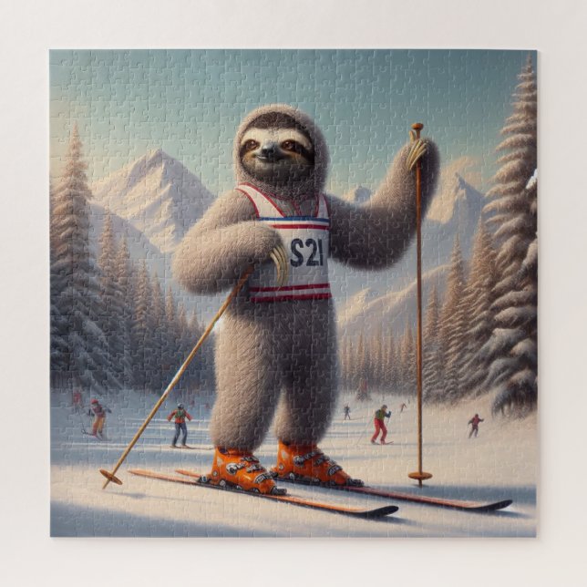 Sloth Skiing Jigsaw Puzzle (Vertical)