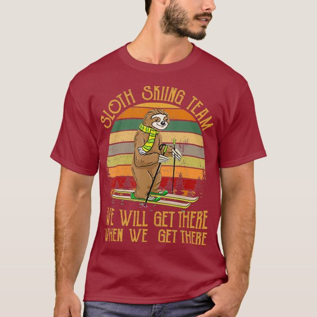 Sloth Skiing Team We Will Get There Retro Gift T-Shirt (Front)