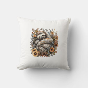Sloth Sleeping Floral Sleepy Sloth Napping Sleepin Cushion