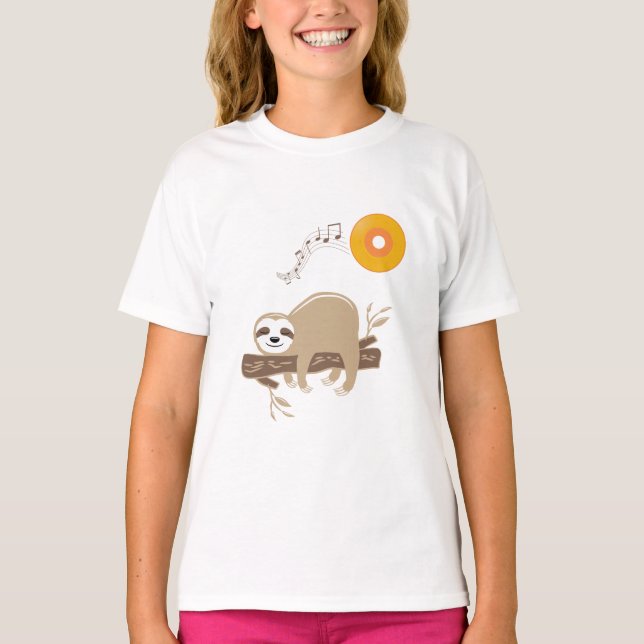 Sloth Sleeping on Music Vinyl Record Sun T-Shirt (Front)