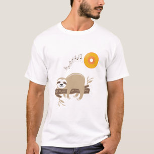 Sloth Sleeping on Music Vinyl Record Sun T-Shirt