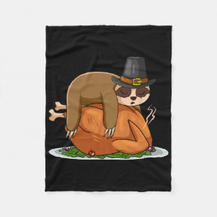 Sloth Sleeping Turkey Thanksgiving Day Funny Fall  Fleece Blanket