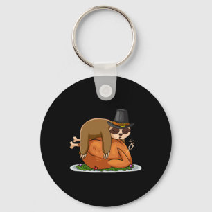 Sloth Sleeping Turkey Thanksgiving Day Funny Fall Key Ring