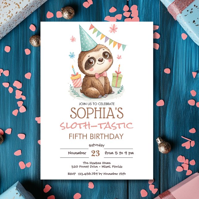 Sloth sloth-tastic kids birthday invitation (Creator Uploaded)