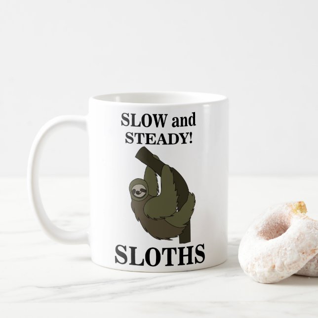 Sloth Sloths Slow And Steady Funny Sloth Coffee Mug (With Donut)