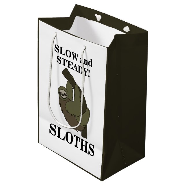 Sloth Sloths Slow And Steady Funny Sloth Medium Gift Bag (Front Angled)