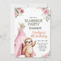 Sloth slumber birthday party invitation
