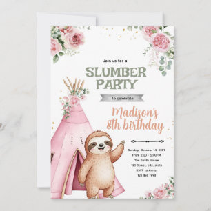 Sloth slumber birthday party invitation