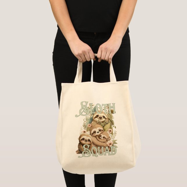 Sloth squad, adorable sloth tote bag (Front (Product))
